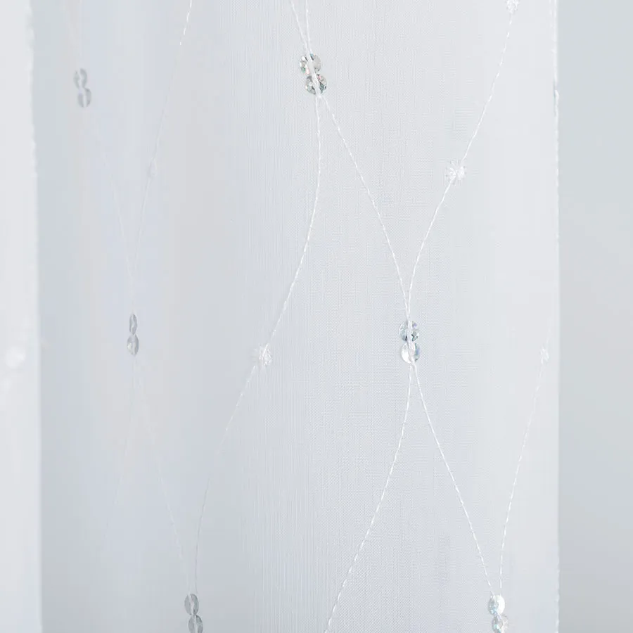 Firanka gotowa haftowana z cekinami z taśmą RICAMO