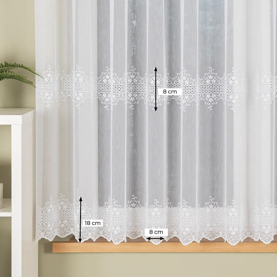 Firanka haftowana ze wzorem pasowym 013293