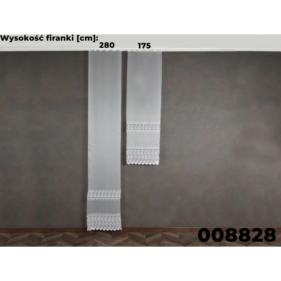 Firanka z aplikacją na markizecie ze wzorem pasowym 008828