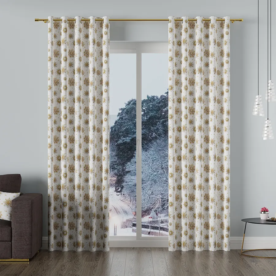 Tkanina dekoracyjna wodoodporna ZŁOTE ŚNIEŻYNKI