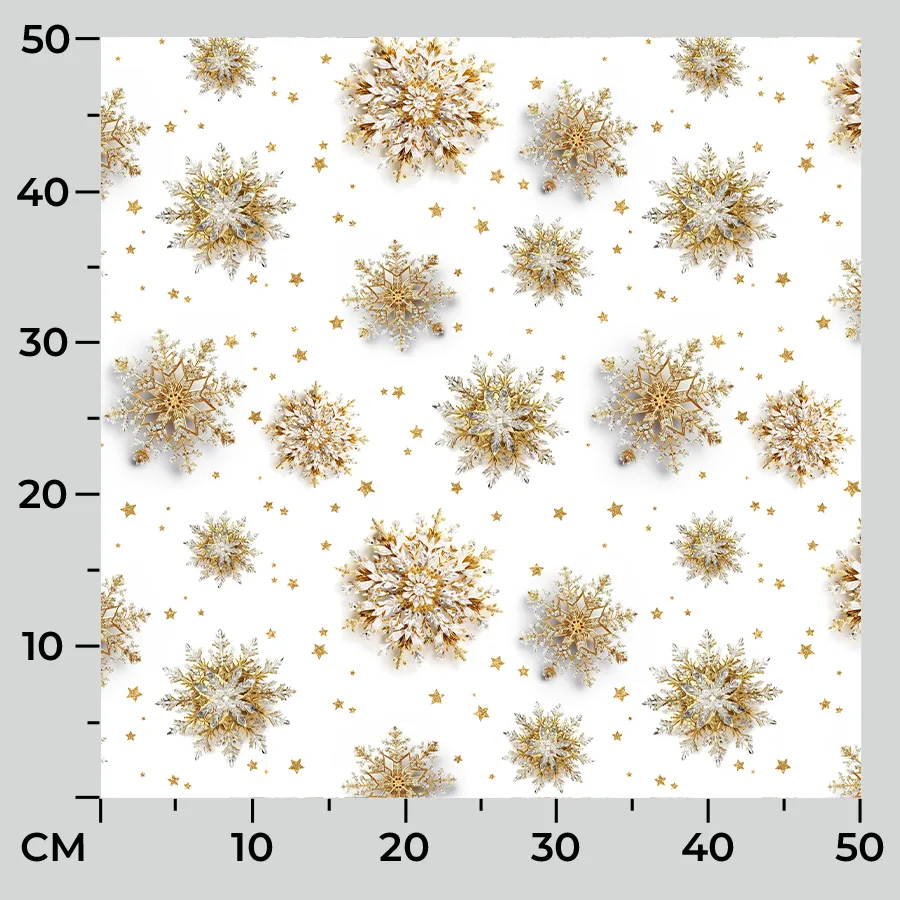 Tkanina dekoracyjna wodoodporna ZŁOTE ŚNIEŻYNKI