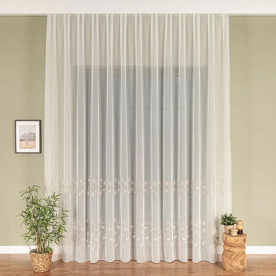 Firanka haftowana ze wzorem pasowym 224128