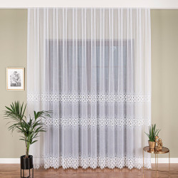 Firanka z aplikacją na markizecie ze wzorem pasowym 081972 Firanka z aplikacją na markizecie ze wzorem pasowym 081972