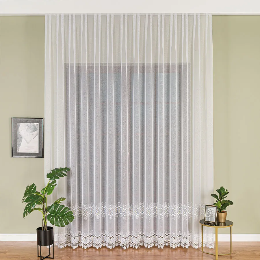 Firanka z aplikacją na markizecie ze wzorem pasowym 081445