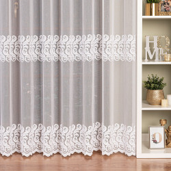 Firanka haftowana na markizecie ze wzorem pasowym 009366 Firanka haftowana na markizecie ze wzorem pasowym 009366