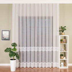 Firanka haftowana na markizecie ze wzorem pasowym 009366 Firanka haftowana na markizecie ze wzorem pasowym 009366