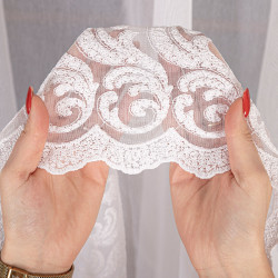 Firanka haftowana na markizecie ze wzorem pasowym 009366 Firanka haftowana na markizecie ze wzorem pasowym 009366