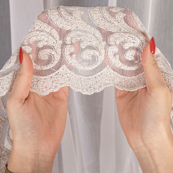 Firanka haftowana na markizecie ze wzorem pasowym 009366 Firanka haftowana na markizecie ze wzorem pasowym 009366