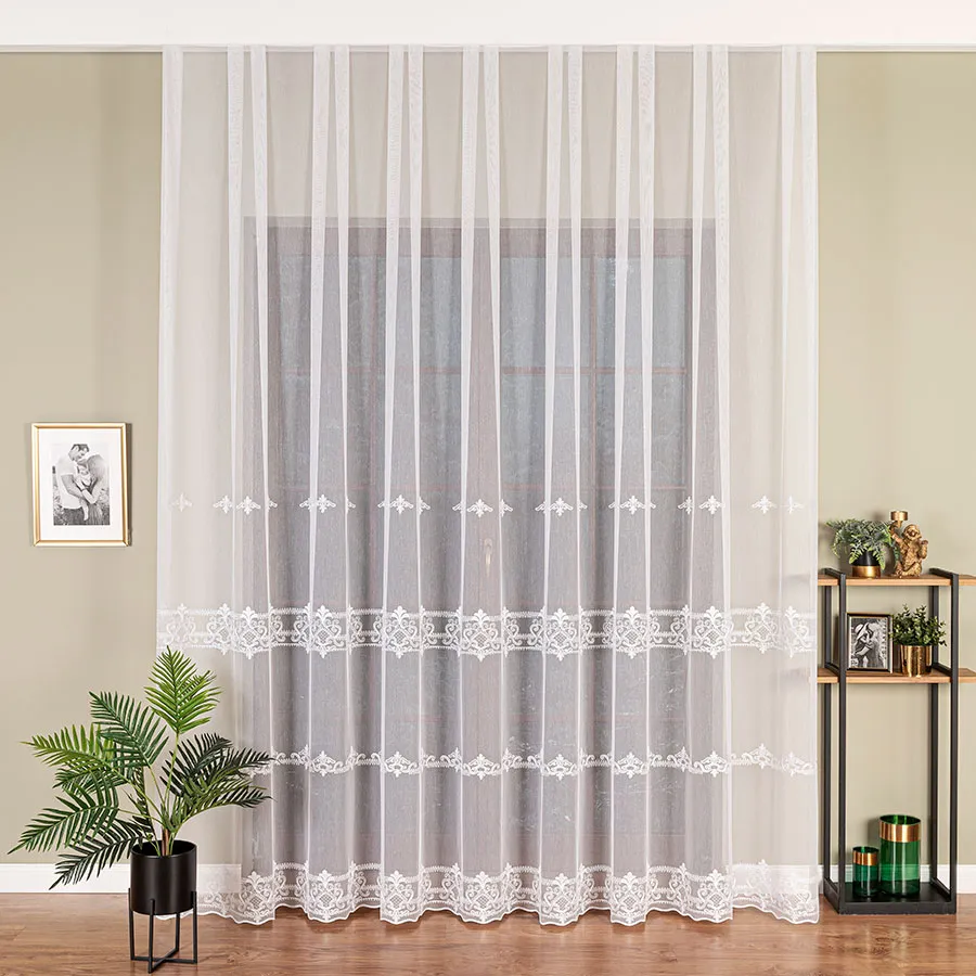 Firanka haftowana na markizecie ze wzorem pasowym 034282