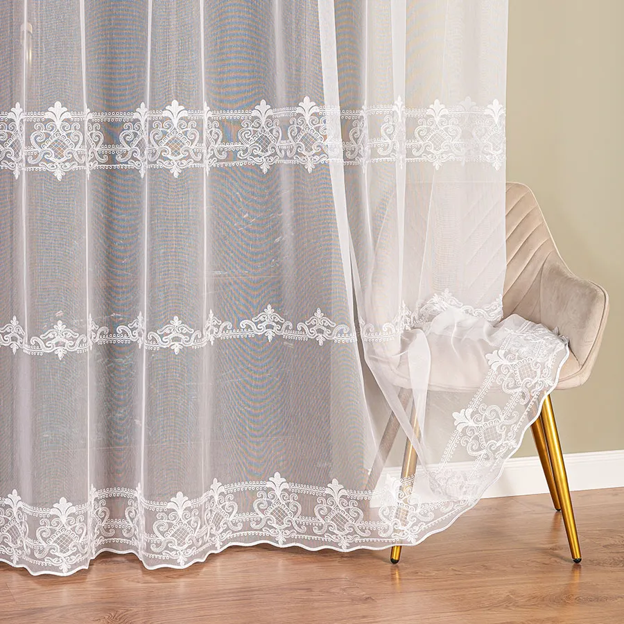 Firanka haftowana na markizecie ze wzorem pasowym 034282