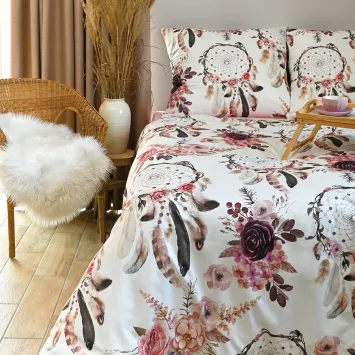 KWIATOWY ŁAPACZ SNÓW, Komplet pościeli PREMIUM z satyny bawełnianej 160x200cm, zadruk dwustronny (do wyczerpania zapasu) T20 2