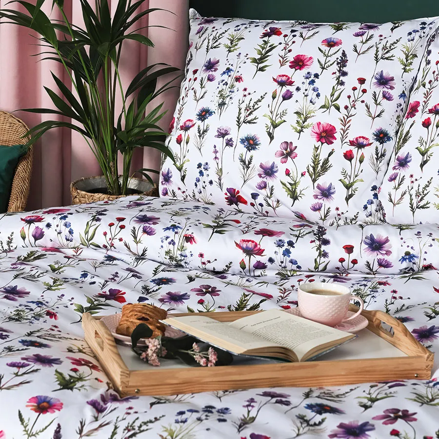 KWIATY POLNE, Komplet pościeli PREMIUM z satyny bawełnianej 160x200cm, zadruk dwustronny (do wyczerpania zapasu) T20129