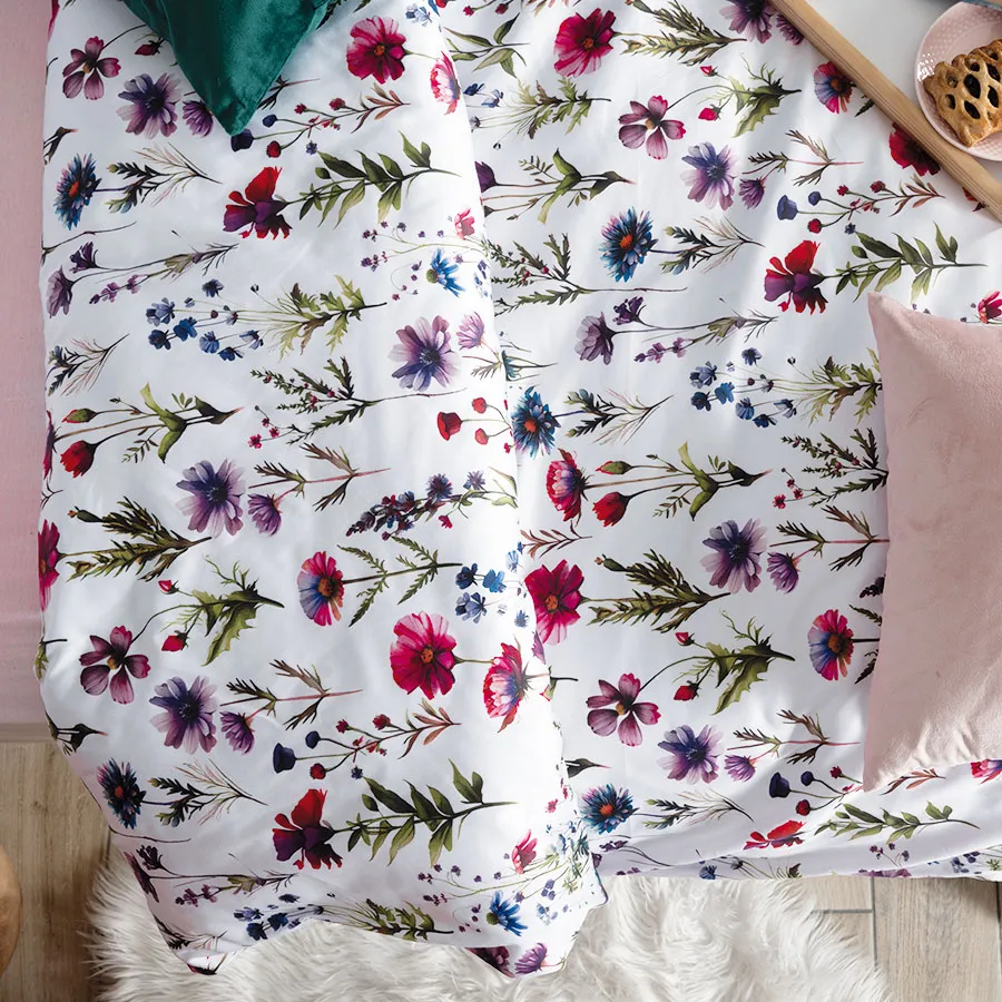 KWIATY POLNE, Komplet pościeli PREMIUM z satyny bawełnianej 160x200cm, zadruk dwustronny (do wyczerpania zapasu) T20129