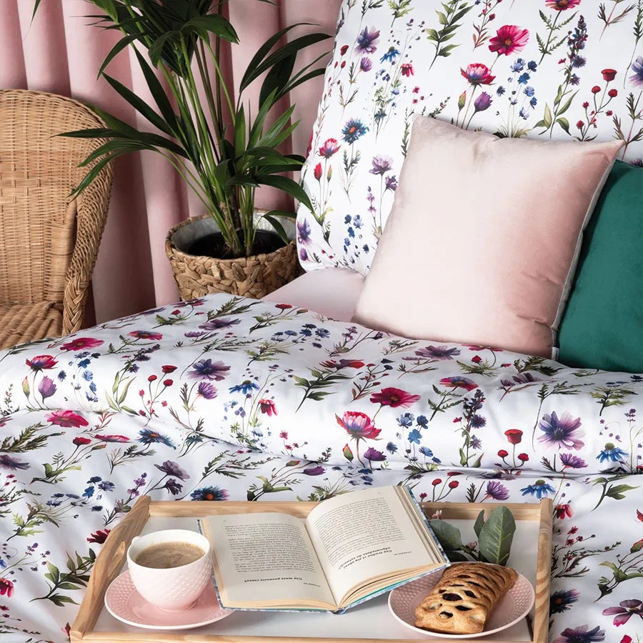 KWIATY POLNE, Komplet pościeli PREMIUM z satyny bawełnianej 160x200cm, zadruk dwustronny (do wyczerpania zapasu) T20129