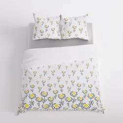 Radosny wzór stokrotek na jasnym tle w aranżacji boho.