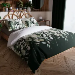 Sypialnia w stylu urban jungle z pościelą LEAFY – świeżość i elegancja.