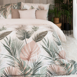 Komplet pościeli LUSH 160x200 cm z tropikalnym wzorem liści.
