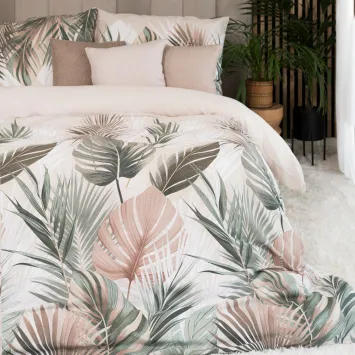 Komplet pościeli LUSH 160x200 cm z tropikalnym wzorem liści.