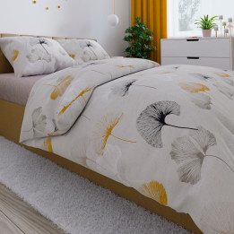 Komplet pościeli GINKO 220x200 cm z subtelnym wzorem liści miłorzębu.