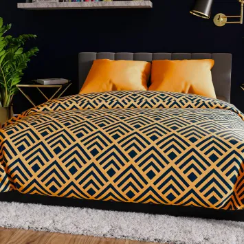 Komplet pościeli TRESSA 160x200 cm z geometrycznym wzorem w odcieniach pomarańczu i czerni. 2