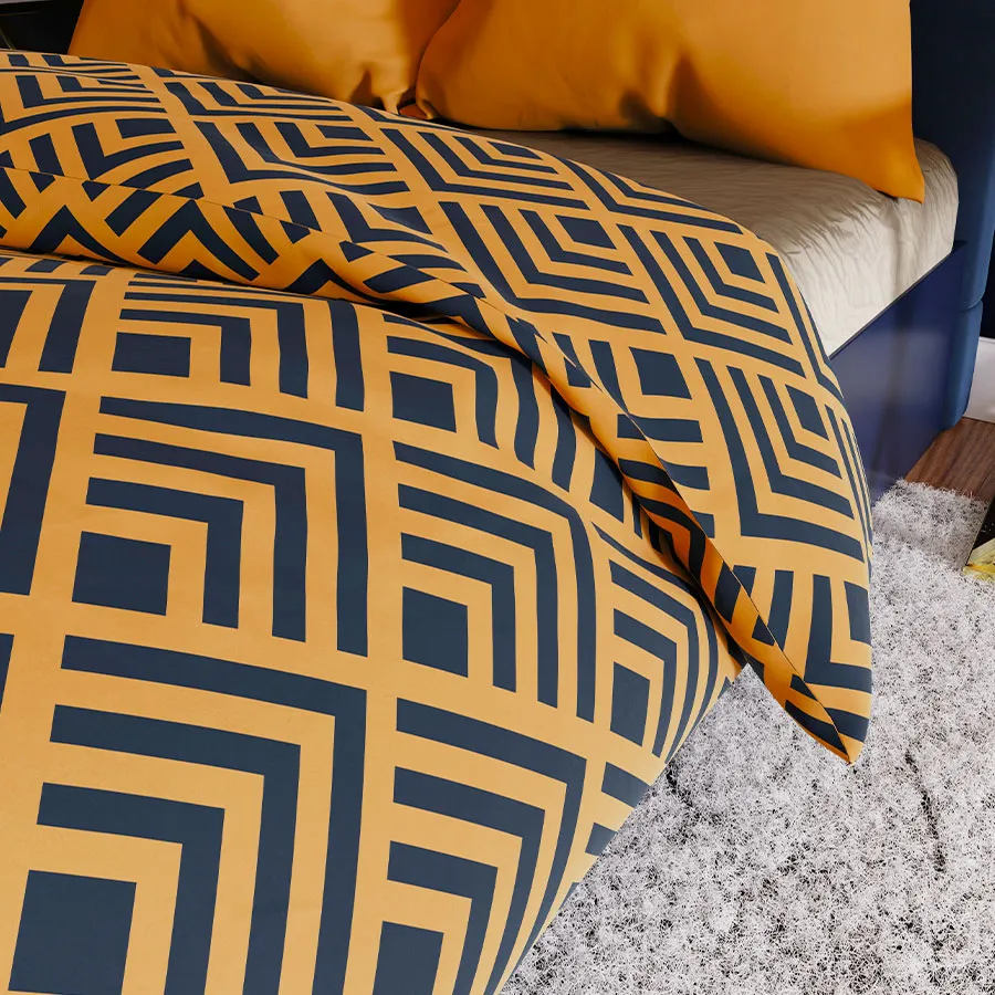 Sypialnia w stylu loft z pościelą TRESSA – intensywne kolory i elegancja.