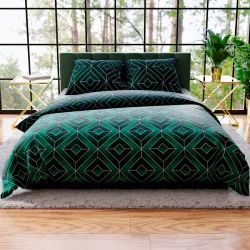 Komplet pościeli SAPHIRA 220x200 cm z geometrycznym wzorem w butelkowej zieleni. Komplet pościeli SAPHIRA 220x200 cm z geometrycznym wzorem w butelkowej zieleni.
