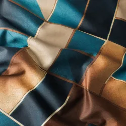 RUBIK Pościel Satynowa - Geometryczne Bryły w Odcieniach Turkusowego i Złota - 220x200cm