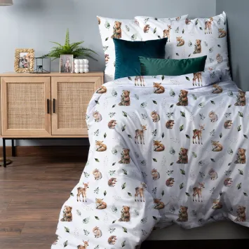 ZWIERZĘTA LEŚNE, Komplet pościeli PREMIUM z satyny bawełnianej 160x200cm, zadruk dwustronny (do wyczerpania zapasu) T20001