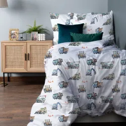 POJAZDY, Komplet pościeli PREMIUM z satyny bawełnianej 160x200cm, zadruk dwustronny (do wyczerpania zapasu) T20087