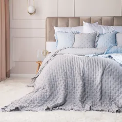 WERONA Narzuta dekoracyjna z falbaną, 170x210cm, kolor 001 szary WERONA