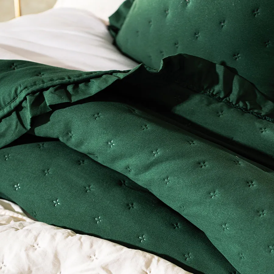 WERONA Narzuta dekoracyjna z falbaną, 170x210cm, kolor 019 zielony WERONA