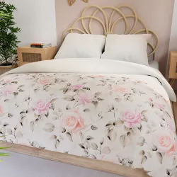 ROSALINA Pościel z satyny bawełnianej - różane marzenie, ecru, różowy - 160x200cm