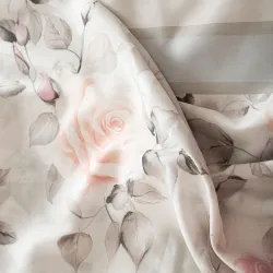 ROSALINA Pościel z satyny bawełnianej - różane marzenie, ecru, różowy - 160x200cm