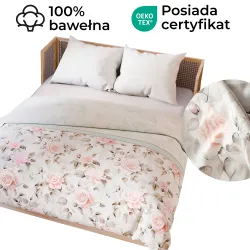 ROSALINA Pościel z satyny bawełnianej - różane marzenie, ecru, różowy - 160x200cm