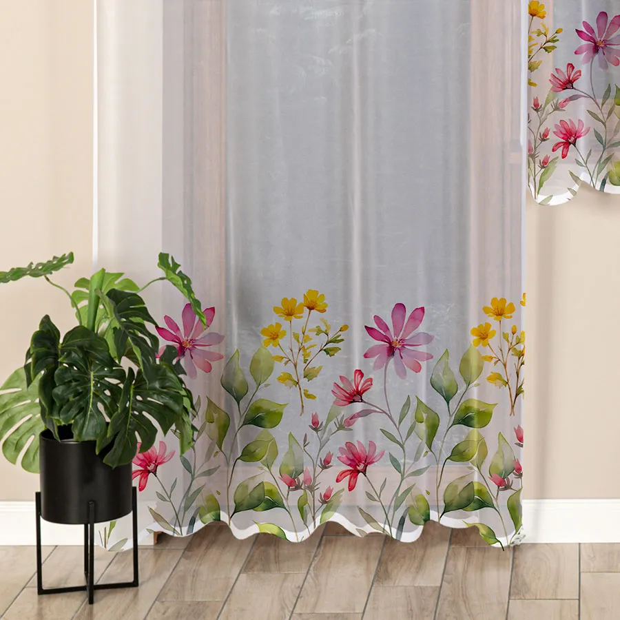 KWIATOWA ŁĄKA Firanka żakardowa gotowa na prosto, szerokość 140 x wysokość 230cm, kolor 001 biały P00308