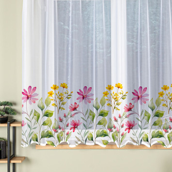 KWIATOWA ŁĄKA Firanka żakardowa gotowa na prosto, szerokość 300 x wysokość 170cm, kolor 001 biały P00308 2