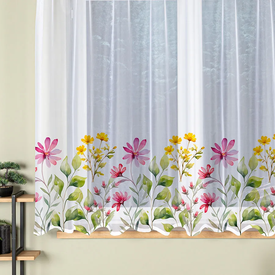 KWIATOWA ŁĄKA Firanka żakardowa gotowa na prosto, szerokość 300 x wysokość 170cm, kolor 001 biały P00308