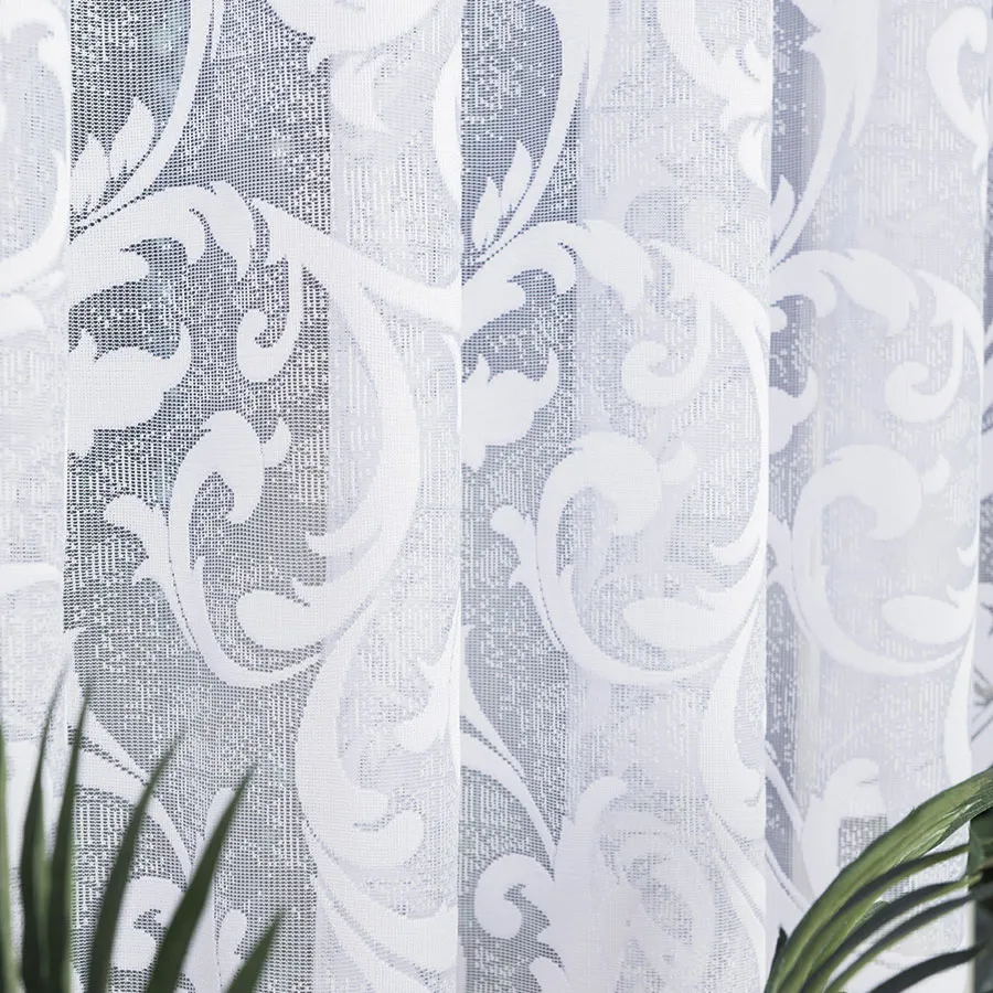 LEOKADIA Firanka żakardowa gotowa, szerokość 400 x wysokość 155cm, kolor 001 biały 023034