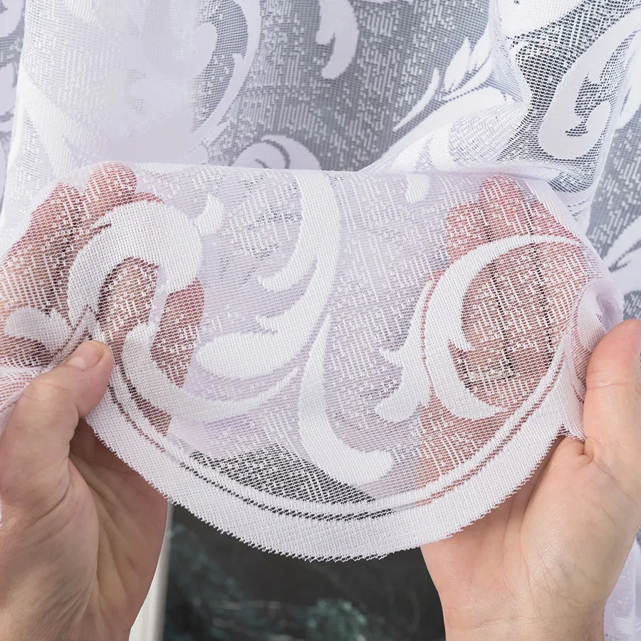 LEOKADIA Firanka żakardowa gotowa, szerokość 400 x wysokość 155cm, kolor 001 biały 023034