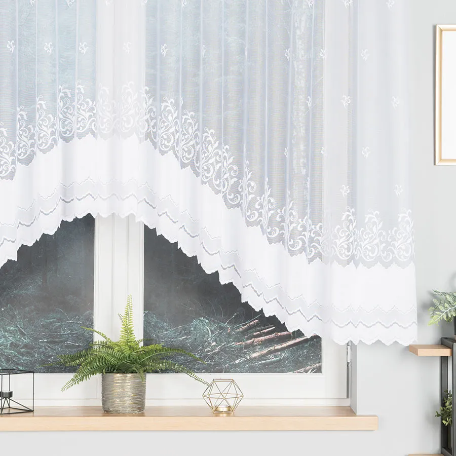 GENOWEFA Firanka żakardowa gotowa, szerokość 350 x wysokość 140cm, kolor 001 biały 023419