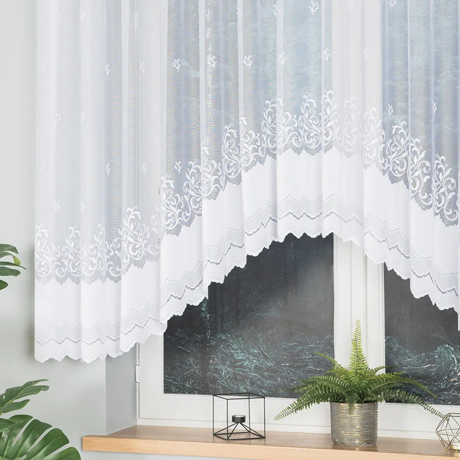 GENOWEFA Firanka żakardowa gotowa, szerokość 350 x wysokość 140cm, kolor 001 biały 023419