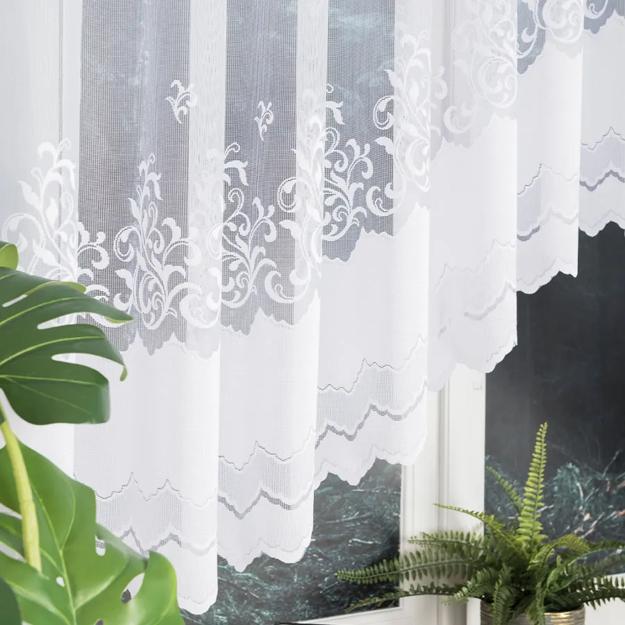 GENOWEFA Firanka żakardowa gotowa, szerokość 350 x wysokość 140cm, kolor 001 biały 023419