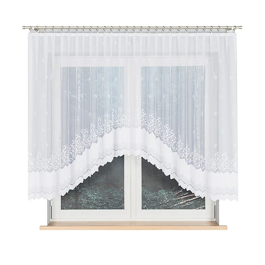 GENOWEFA Firanka żakardowa gotowa, szerokość 350 x wysokość 140cm, kolor 001 biały 023419