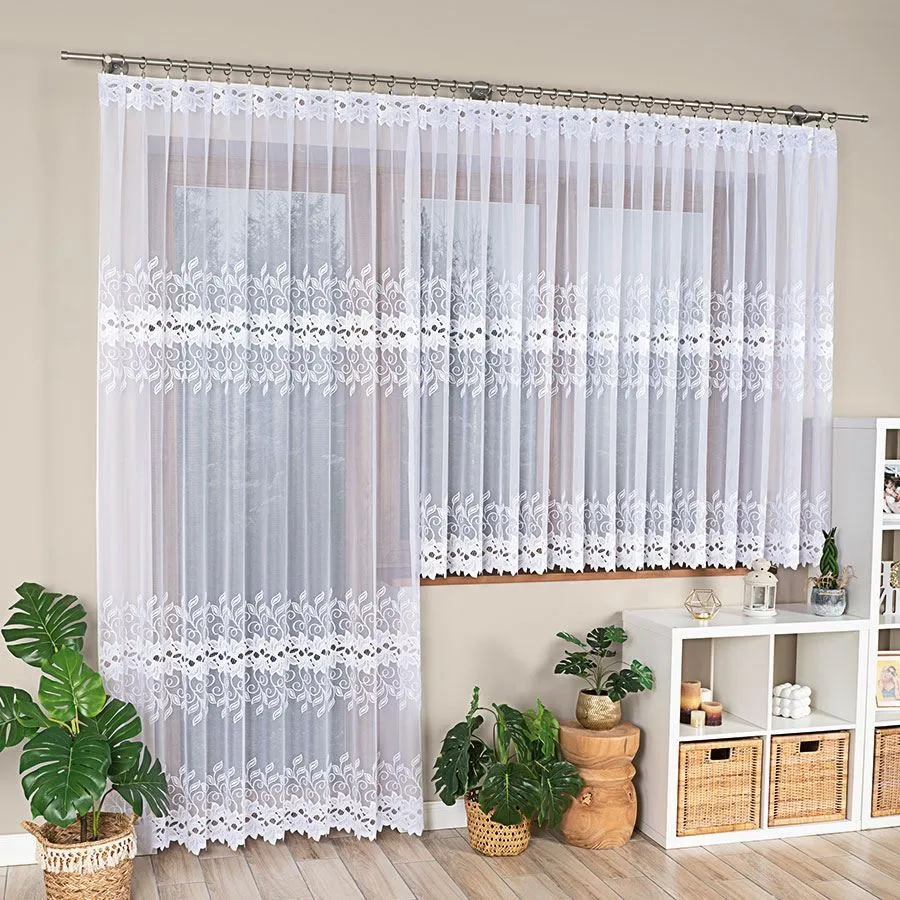 BASTIA Firanka żakardowa gotowa na prosto, szerokość 200 x wysokość 250cm, kolor 001 biały 648107