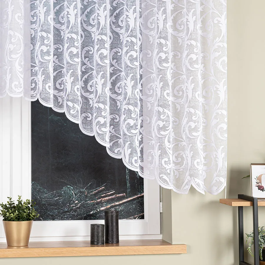 LEOKADIA Firanka żakardowa gotowa, szerokość 450 x wysokość 135cm, kolor 001 biały 023034