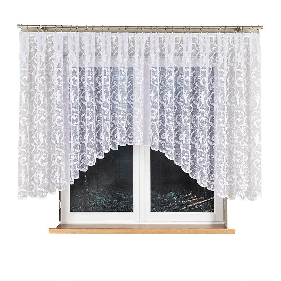 LEOKADIA Firanka żakardowa gotowa, szerokość 450 x wysokość 135cm, kolor 001 biały 023034