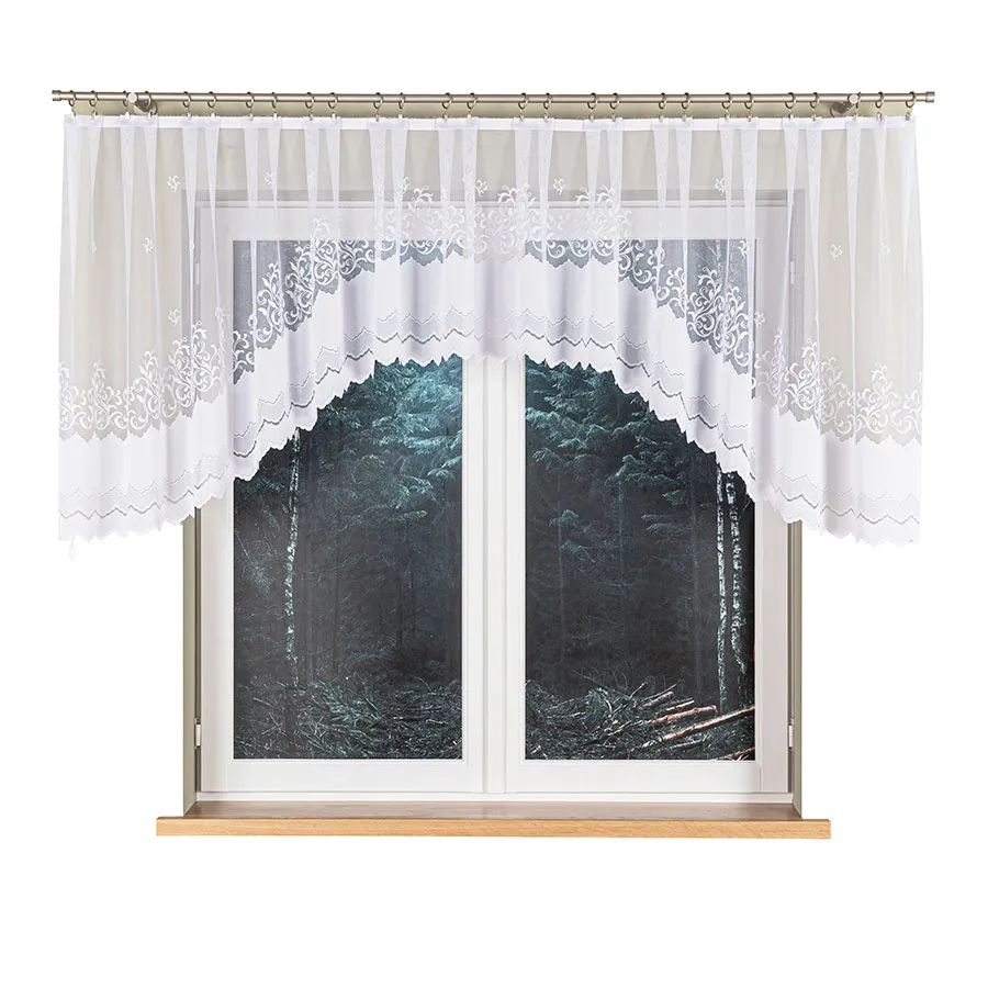 GENOWEFA Firanka żakardowa gotowa, szerokość 400 x wysokość 100cm, kolor 001 biały 023419