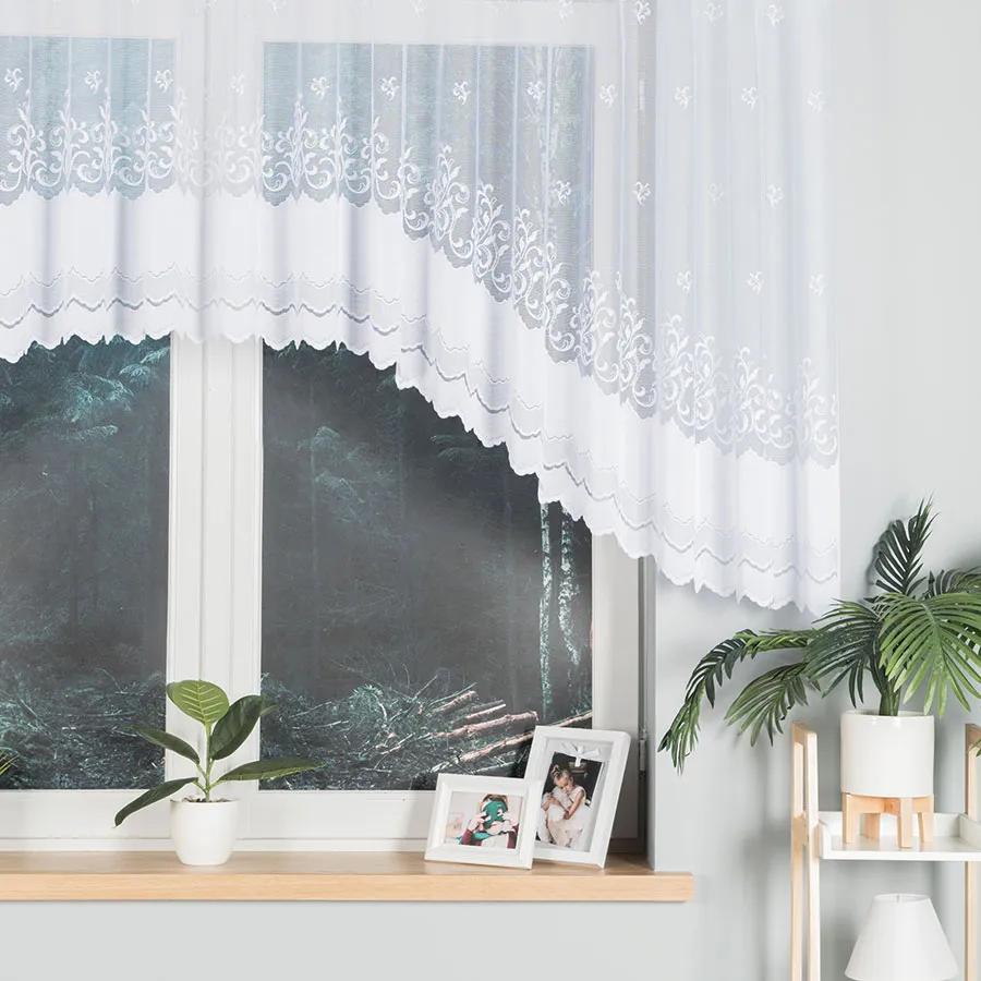 GENOWEFA Firanka żakardowa gotowa, szerokość 400 x wysokość 120cm, kolor 001 biały 023419
