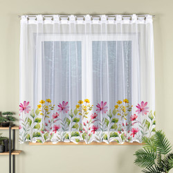 KWIATOWA ŁĄKA Firanka żakardowa gotowa na prosto, szerokość 160 x wysokość 170cm, kolor 001 biały P00308