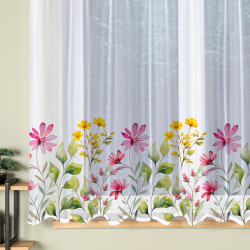 KWIATOWA ŁĄKA Firanka żakardowa gotowa na prosto, szerokość 160 x wysokość 170cm, kolor 001 biały P00308